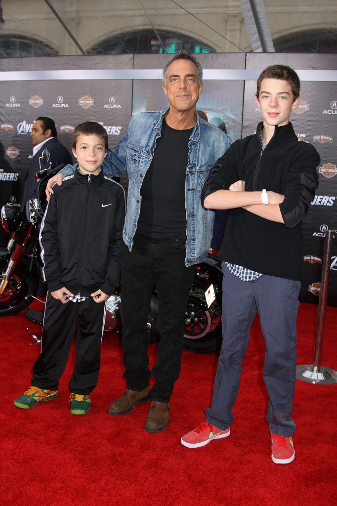 Titus Welliver and sons at the World Premiere of MARVEL'S THE AVENGERS ...