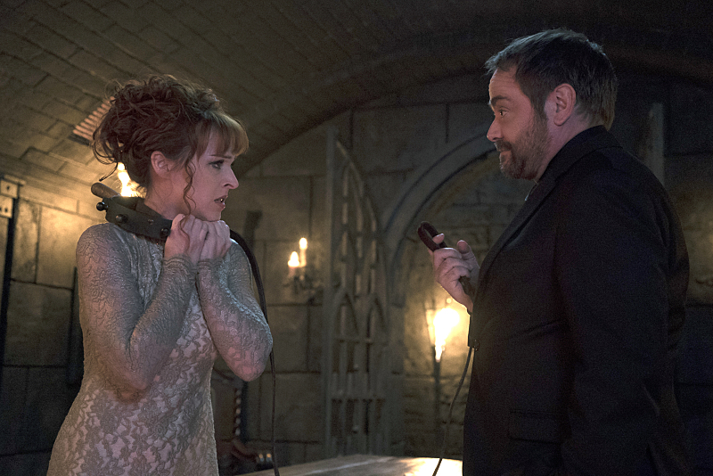 Ruth Connell as Rowena and Mark Sheppard as Crowley in SUPERNATURAL ...