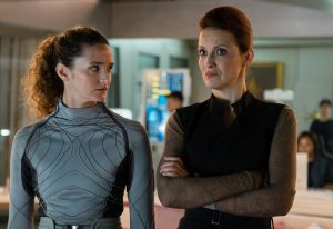 Christie Burke as Lt. Sharon Garnet, Jelena Stupljanin as Evelyn Maddox in THE ARK - Season 2 | ©2024 Syfy/Aleksandar Letic/Ark TV Holdings, Inc.