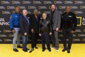 Victor Glover, Frank Marshall, Lisa Cortés, Ed Dwight, Diego Hurtado de Mendoza, and Leland Melvin from the THE SPACE RACE panel at the National Geographic presentation during the 2024 TCA Winter Press Tour at the Langham Huntington on February 8, 2024 in Pasadena, California | ©2024 National Geographic Picture Group