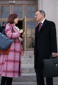 Carrie Preston as Elsbeth Tascioni and Michael Emerson as Judge Milton Crawford in ELSBETH - Season 2 - "One Angry Woman" | ©2024 CBS/Michael Parmelee